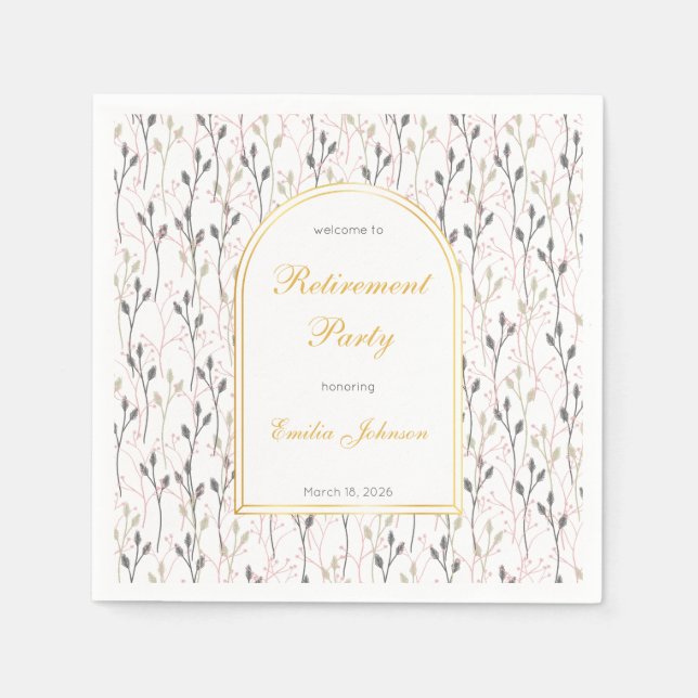 Elegant Floral Arch Retirement Party Paper Napkins Pappersservett (Framsidan)