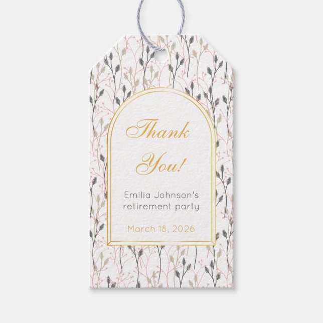 Elegant Floral Arch Retirement Party  Presentetikett (Framsidan)