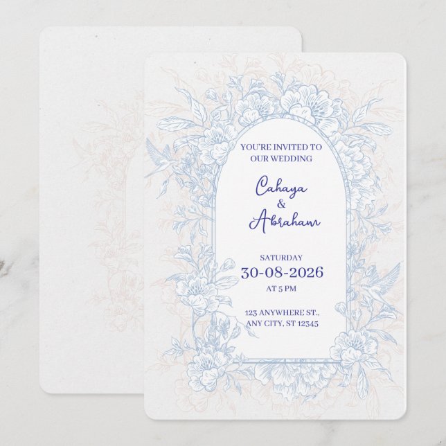 Elegant Floral Arch Wedding Invitation  Inbjudningar (Fram/baksida)