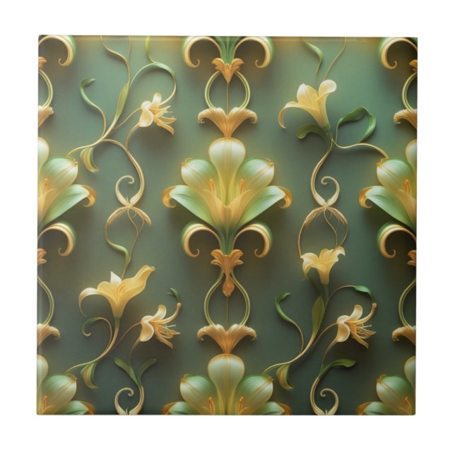 Elegant Floral Art Nouveau Ceramic Tile Kakelplatta (Framsidan)