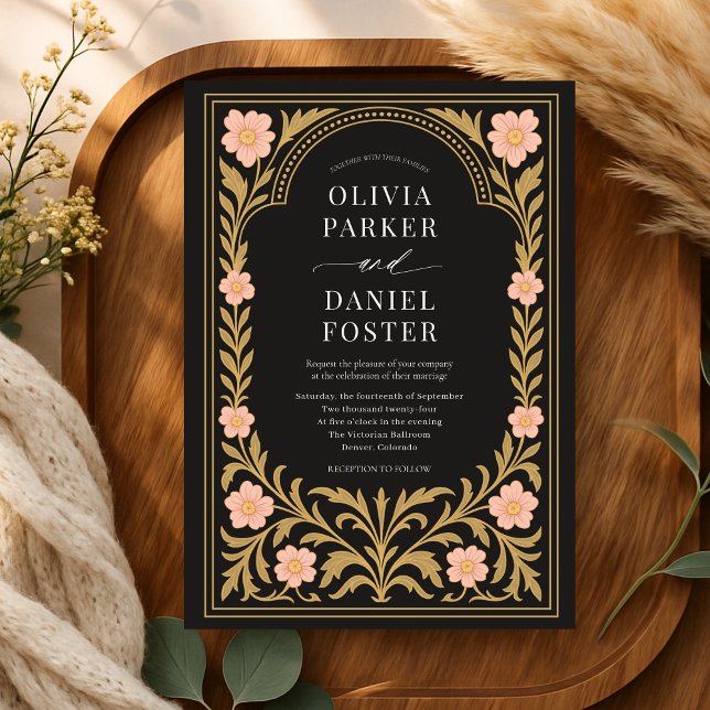 Elegant Floral Art Nouveau Wedding Invitation Inbjudningar (Skapare uppladdad)