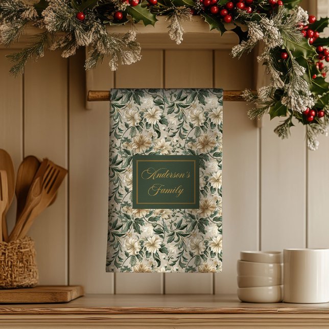 Elegant Floral Art Personalized Green Gold Towel  Kökshandduk (Elegant Floral Art Personalized Green Gold Towel )