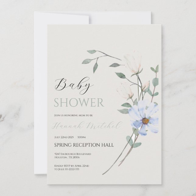 Elegant Floral Baby Shower Invitation Customizable Inbjudningar (Framsida)