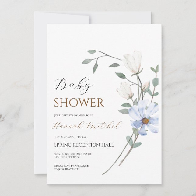 Elegant Floral Baby Shower Invitation Customizable Inbjudningar (Framsida)