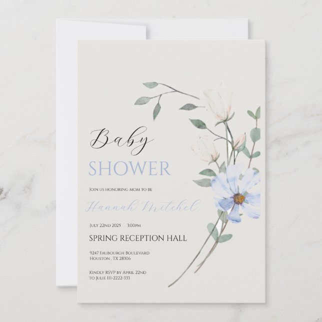 Elegant Floral Baby Shower Invitation Customizable Inbjudningar (Framsida)