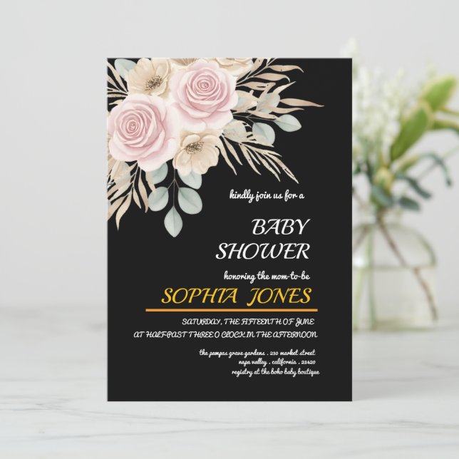 Elegant Floral Baby Shower Invitation For Girl Inbjudningar (Stående Fram)