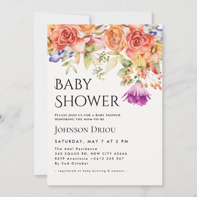 Elegant Floral Baby Shower Invitation Inbjudningar (Framsida)