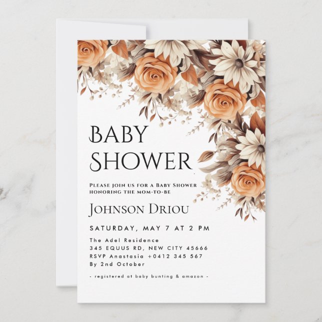 Elegant Floral Baby Shower Invitation Inbjudningar (Framsida)
