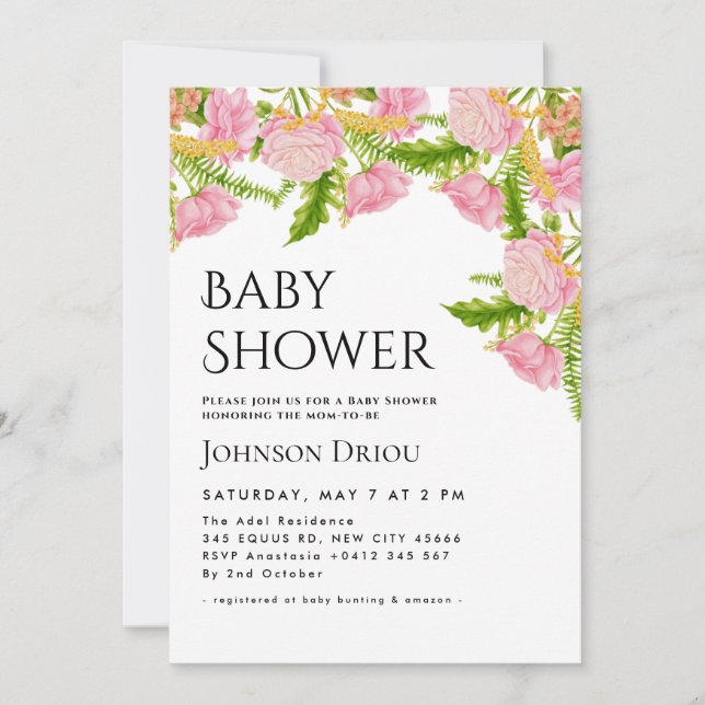 Elegant Floral Baby Shower Invitation Inbjudningar (Framsida)