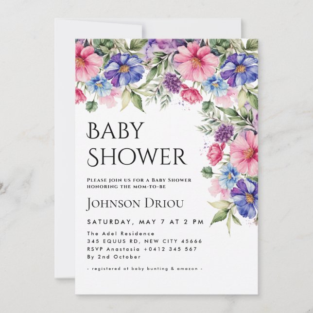 Elegant Floral Baby Shower Invitation Inbjudningar (Framsida)