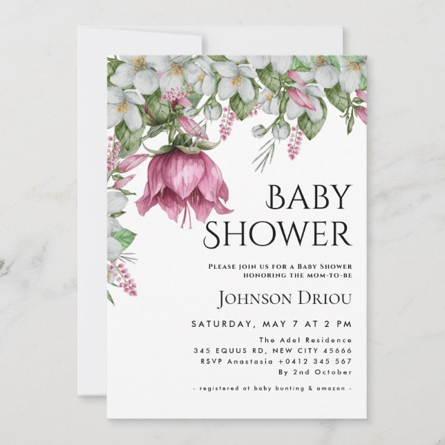 Elegant Floral Baby Shower Invitation Inbjudningar (Framsida)