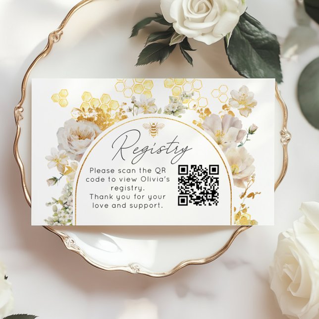 Elegant floral bee Registry QR Code Tilläggskort (Skapare uppladdad)