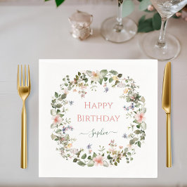 Elegant Floral Birthday – Custom Name Party Napkin Pappersservett