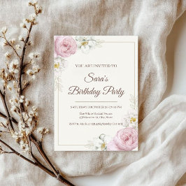 Elegant Floral Birthday Invitation Inbjudningar