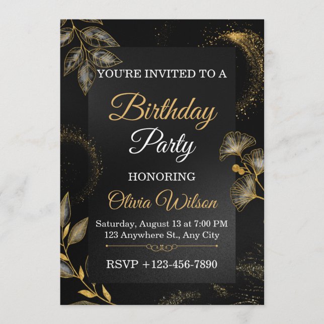 Elegant Floral Birthday Party Invitation Inbjudningar (Framsida)