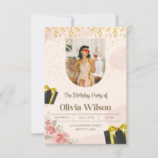 Elegant Floral Birthday Party Invitation Tack Kort