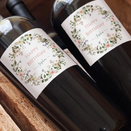 Elegant Floral Birthday – Personalized Wine Label Vinflaska Etikett