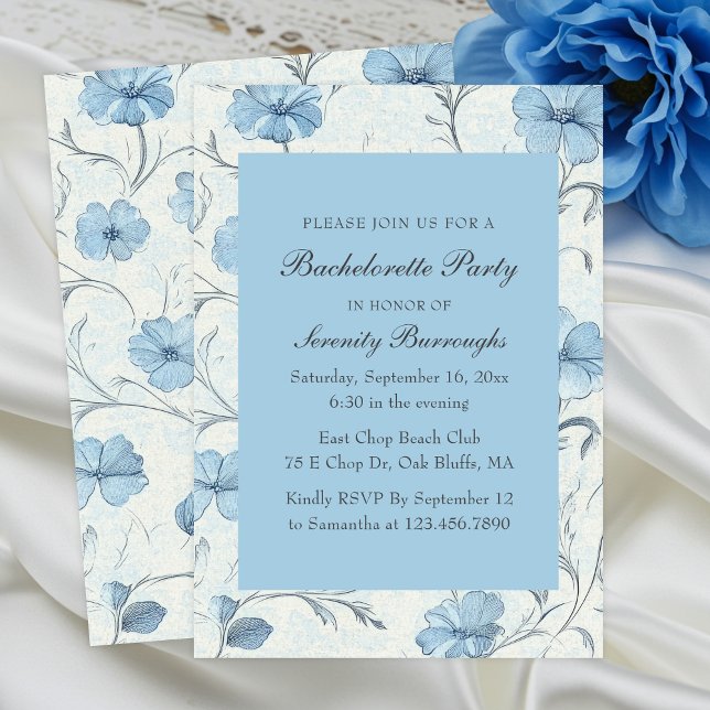 Elegant Floral Blue Country Garden Bachelorette Inbjudningar (Skapare uppladdad)