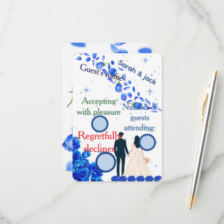 Elegant floral blue RSVP card wedding  OSA Kort