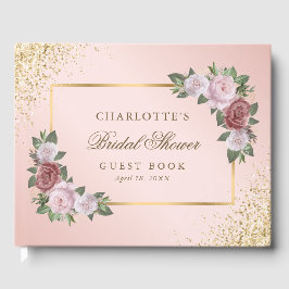 Elegant Floral Blush Pink Gold Bridal Shower Gästböcker