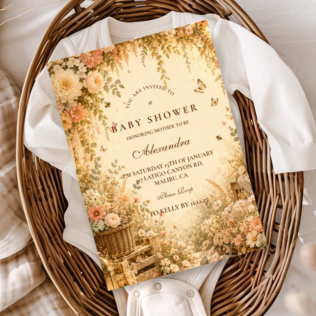 Elegant Floral Boho Bebis Shower Inbjudningar (Skapare uppladdad)