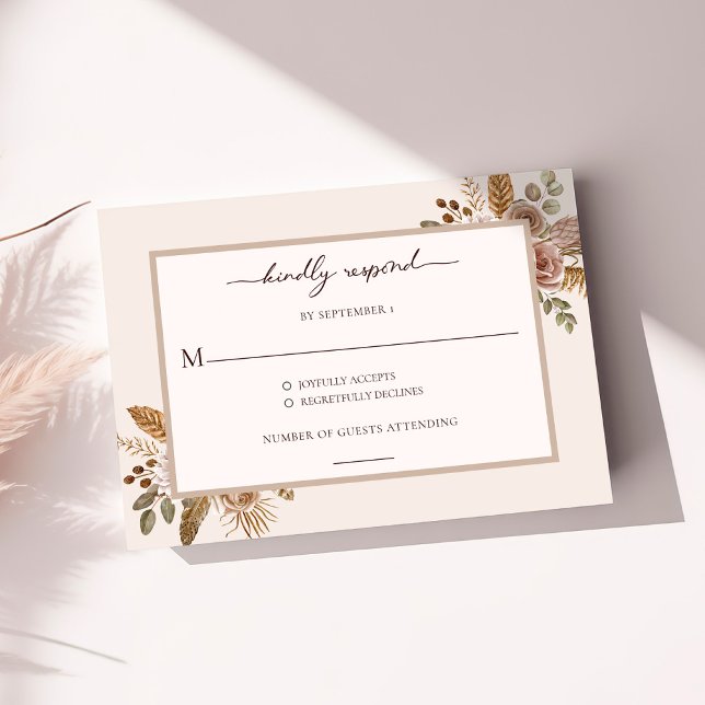 Elegant Floral Boho Wedding RSVP Response Card OSA Kort (Elegant Floral Boho Wedding RSVP Response Card)