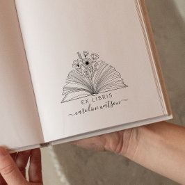 Elegant floral bok ex libris gummistämpel stämpel