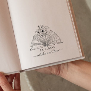 Elegant floral bok ex libris gummistämpel stämpel