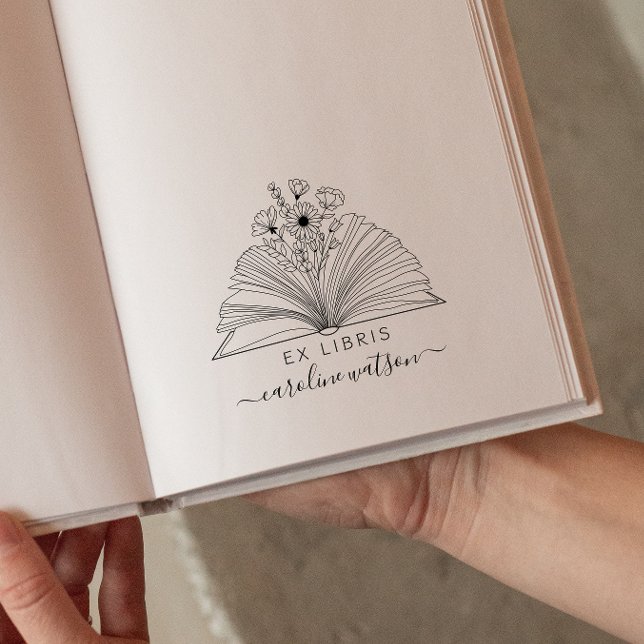 Elegant floral bok ex libris gummistämpel stämpel (Skapare uppladdad)