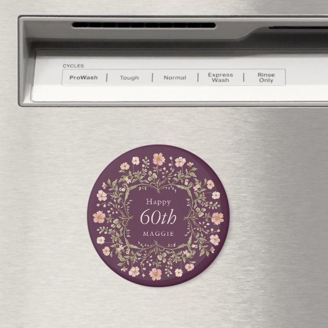 Elegant Floral Border 60th Birthday Celebration Magnet (In Situ (Dishwasher))