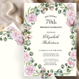 Elegant Floral Border Pink 70th Birthday Custom Inbjudningar