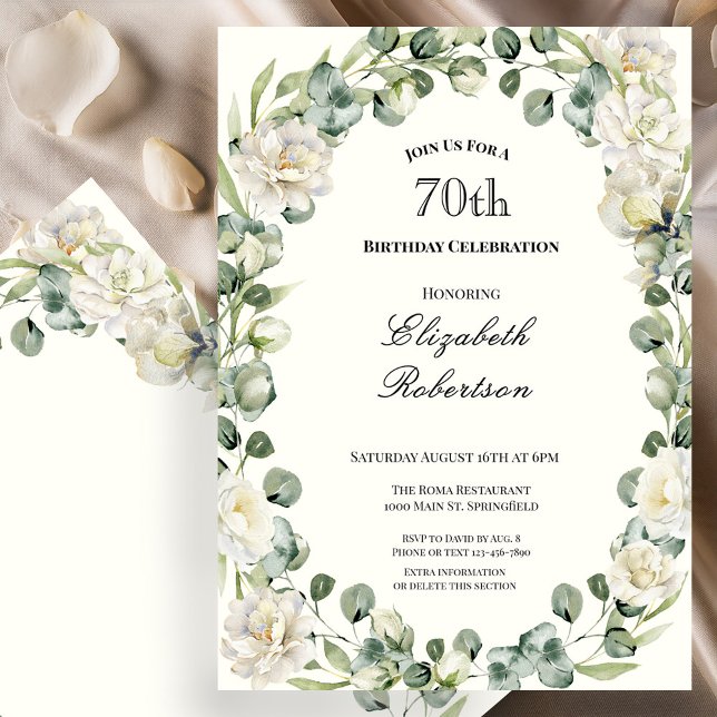 Elegant Floral Border Women's 70th Birthday Custom Inbjudningar (Skapare uppladdad)