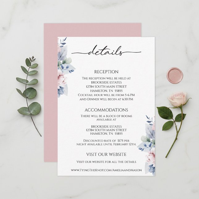 Elegant Floral Botanical Reception Details Card Tilläggskort (Elegant Floral Botanical Reception Details Card)