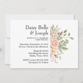 Elegant Floral Botanical Rose Pink Wedding Inbjudningar