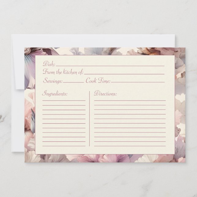 Elegant Floral Bridal Shower Blush Recipe Card Anteckningskort (Framsida)