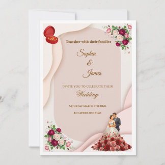 Elegant Floral Bride and Groom Wedding Invitation Inbjudningar
