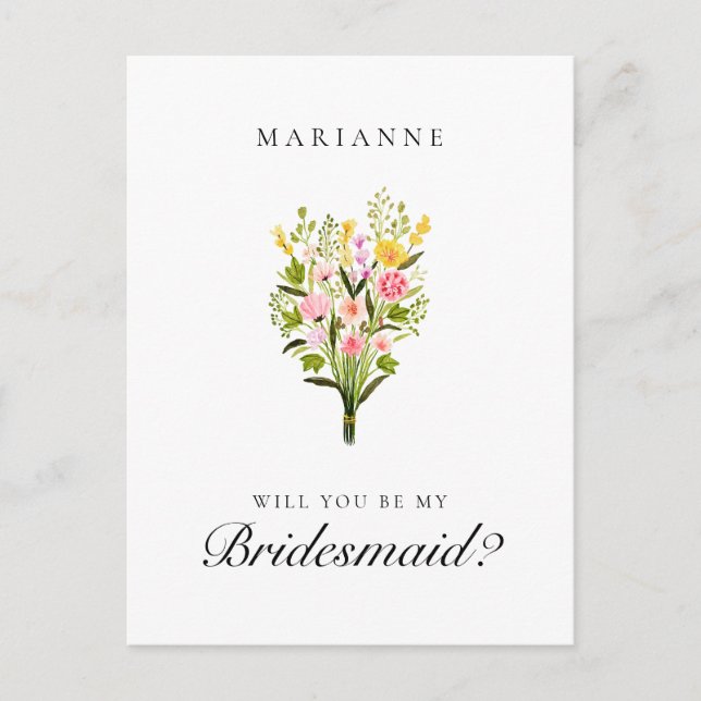 Elegant Floral Bridesmaid Proposal Vykort (Framsida)