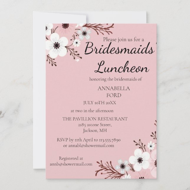 Elegant floral brudtärna lunch inbjudan (Framsida)