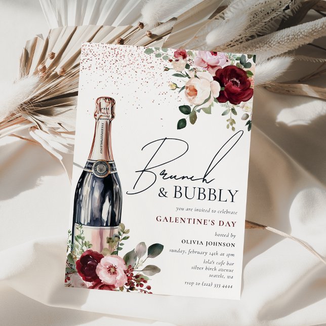 Elegant floral brunch och bubbel Galentines  Inbjudningar (Skapare uppladdad)