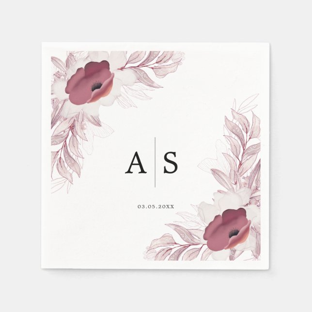 Elegant floral Burgunder-Rot-Weiß Pappersservett (Framsidan)