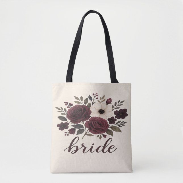 Elegant Floral Burgundy Bride  Tygkasse (Framsida)