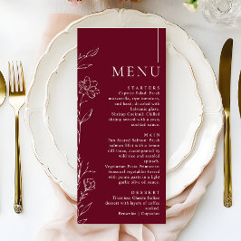 Elegant Floral Burgundy Formal Wedding Dinner Meny