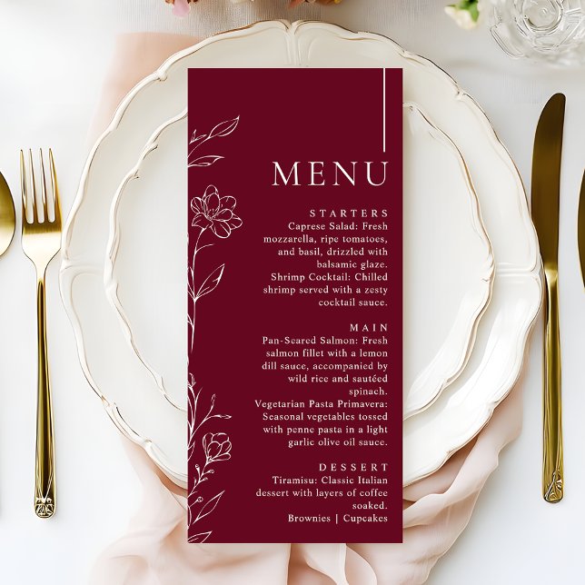 Elegant Floral Burgundy Formal Wedding Dinner Meny (Skapare uppladdad)
