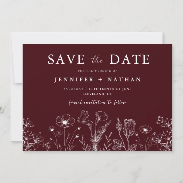 Elegant Floral Burgundy Save the Date Card  Spara Datumet (Framsida)