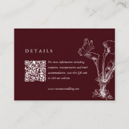 Elegant Floral Burgundy Wedding Details QR Code Tilläggskort