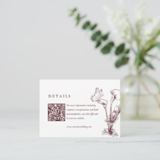 Elegant Floral Burgundy Wedding Details QR Code  Tilläggskort