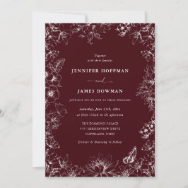Elegant Floral Burgundy Wedding Invitation Inbjudningar