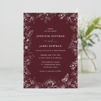 Elegant Floral Burgundy Wedding Invitation Inbjudningar