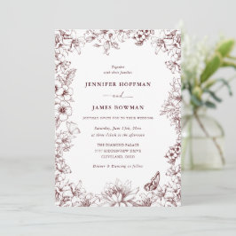 Elegant Floral Burgundy Wedding Invitation Inbjudningar