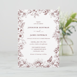 Elegant Floral Burgundy Wedding Invitation Inbjudningar